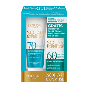 Kit Protetor Solar L'Oréal Paris Solar Expertise Supreme Protect4 FPS70 200ml + Protetor Solar Facial Antioleosidade FPS60 25g