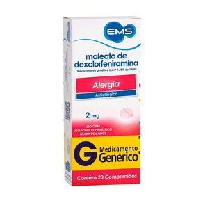 Maleato de Dexclorfeniramina 2mg EMS 20 Comprimidos