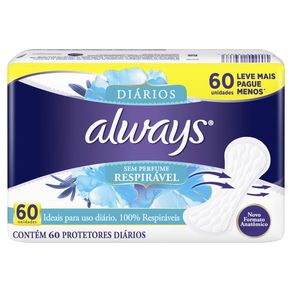 Protetores Diários Always Sem Perfume Respirável 60 Unidades
