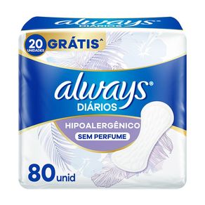 Protetor Diário Always Hipoalergênico Sem Perfume 80 Unidades