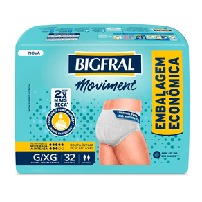 Roupa Íntima Descartável Bigfral Moviment Unissex G/XG 32 Unidades
