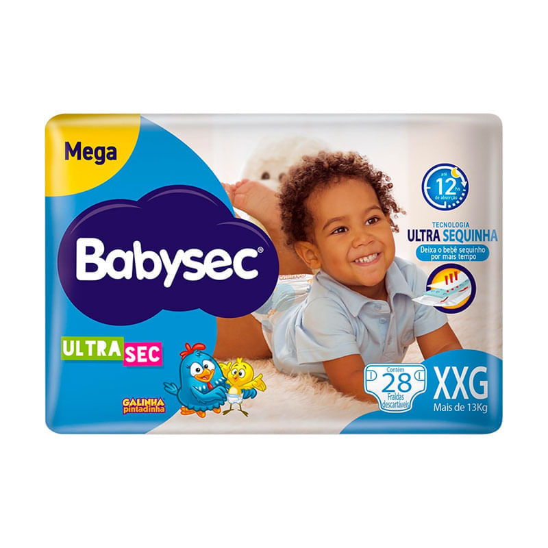 Fralda Babysec Ultrasec Mega Galinha Pintadinha XXG 28 Unidades