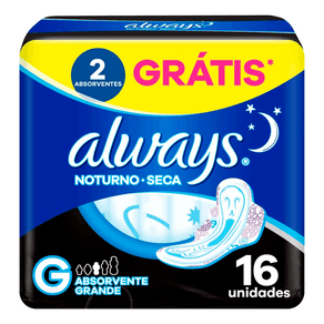 Absorvente Always Noturno Seca Com Abas Tamanho G 16 Unidades