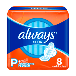 Absorvente Always Seca Com Abas Tamanho P 8 Unidades