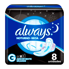 Absorvente Always Noturno Seca Com Abas Tamanho G 8 Unidades