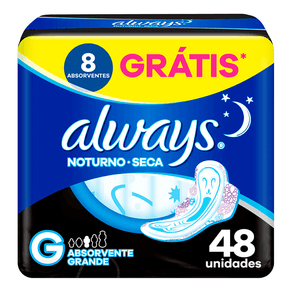 Absorvente Always Noturno Seca Com Abas Tamanho G 48 Unidades