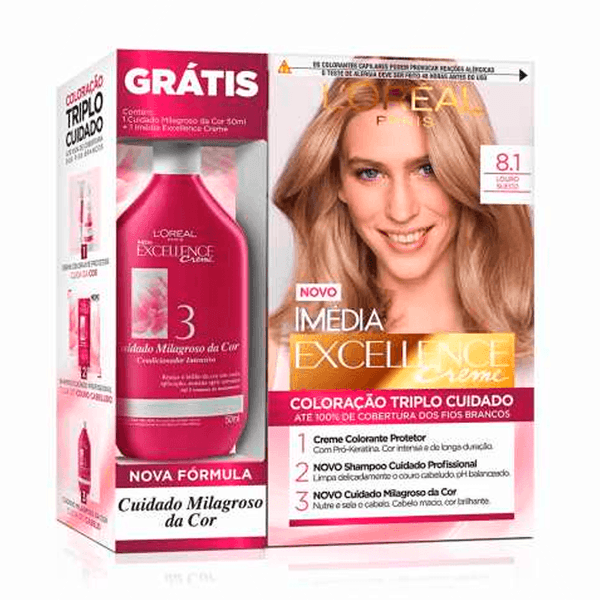 Kit Tinta Imédia Excellence Loreal Creme Louro Suéco 8.1 + Creme Milagroso 50ml
