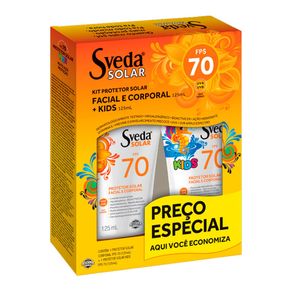 Kit Sveda Solar Facial e Corporal Protetor Solar FPS70 125ml + Protetor Solar Kids FPS70 125ml
