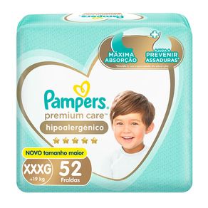 Fralda Pampers Premium Care Jumbo XXXG 52 Unidades