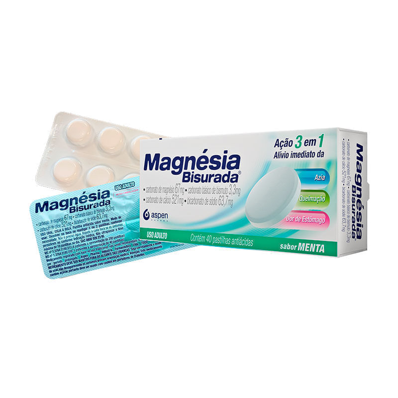 Magnésia Bisurada Sabor Menta 40 Pastilhas