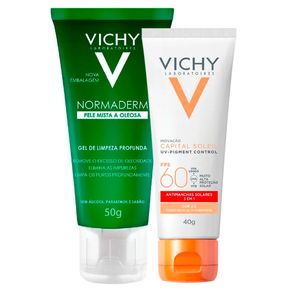 Kit Protetor Solar Facial Vichy Capital Soleil UV Pigment Control FPS60 Cor 2.0 40g + Gel de Limpeza Profunda Normaderm 50g