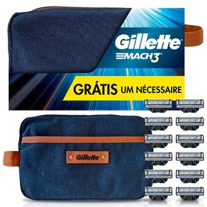 Kit Gillette Mach3 12 Cargas Refis Gillette Mach3 + 1 Necessaire