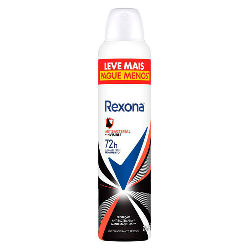 Desodorante Antitranspirante Aerosol Rexona Antibacterial + Invisible 250ml