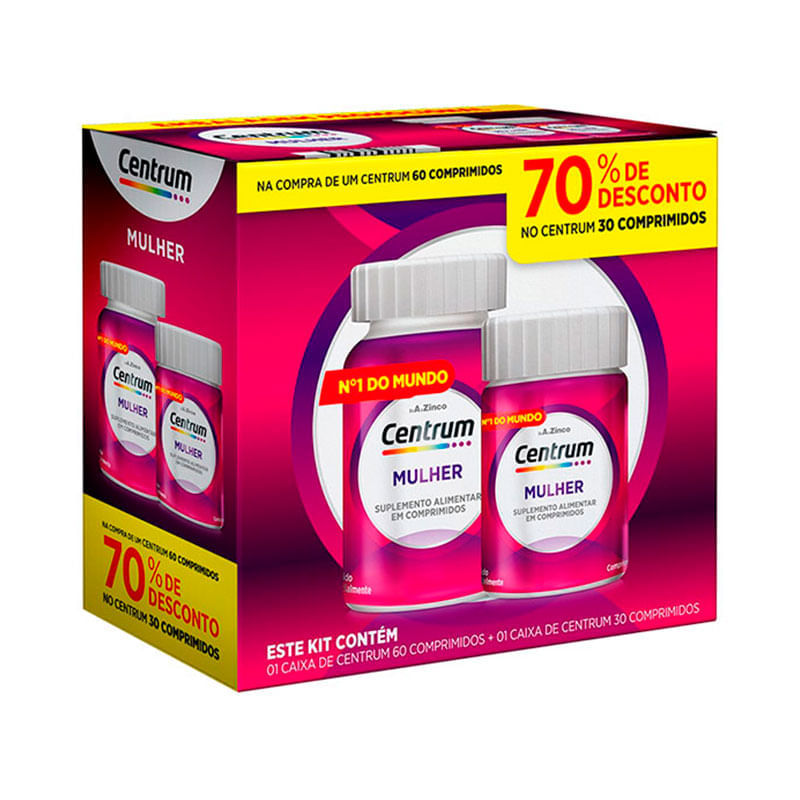 Kit Suplemento Alimentar Centrum Mulher 60 Comprimidos + 30 Comprimidos
