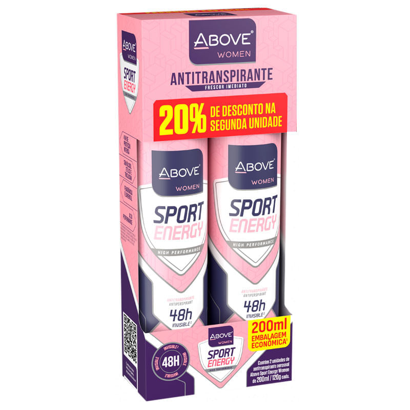 Kit Desodorante Antitranspirante Above Women Sport Energy Aerossol 2 Unidades 200ml Cada