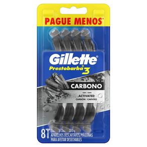 Aparelho de Barbear Gillette Prestobarba 3 Carbono Ativado 8 Unidades