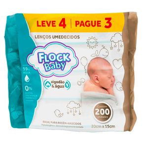 Conjunto Lenços Umedecidos Flock Baby Algodão & Água 20cm x 15cm 200 Unidades