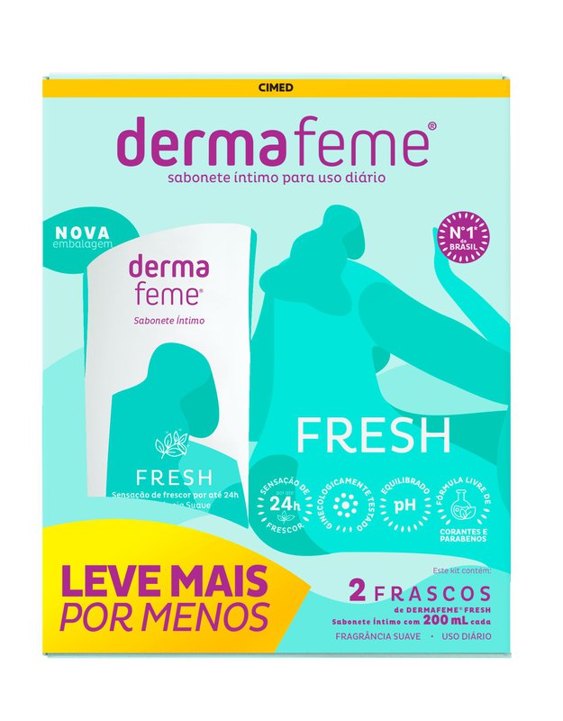 Kit Sabonete Líquido Íntimo Dermafeme Fresh 2 Unidades 200ml Cada