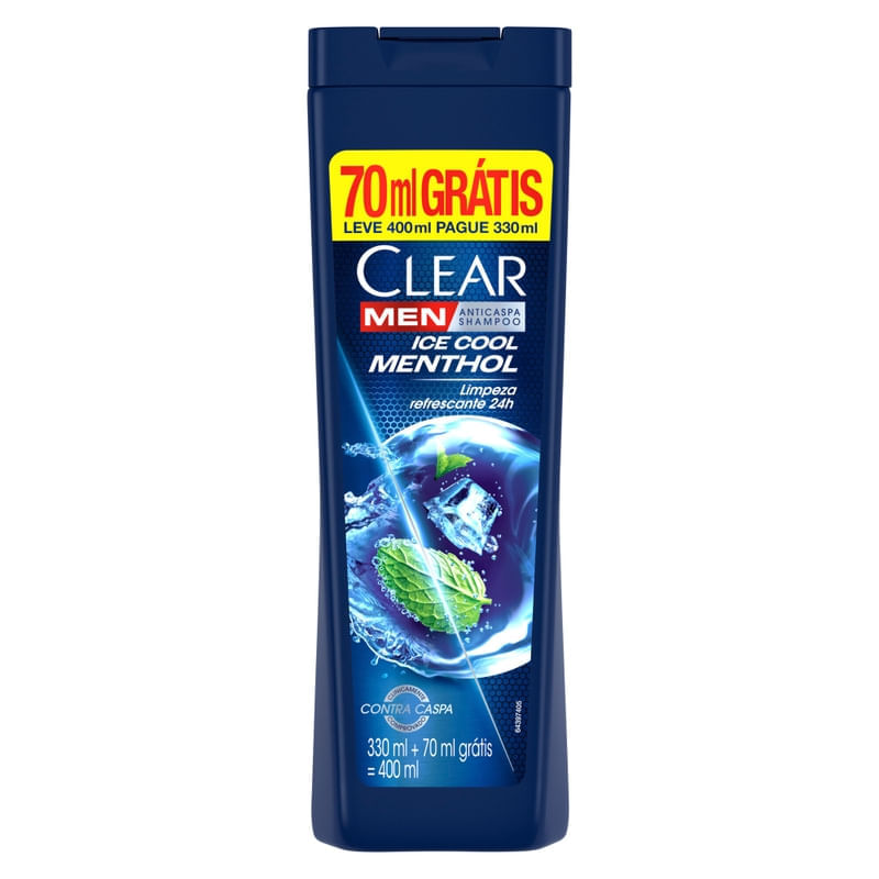 Shampoo Anticaspa Clear Men Ice Cool Menthol Leve 400ml Pague 330ml