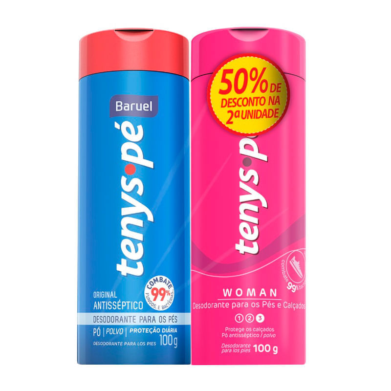 Kit Desodorante para os Pés Tenys Pé Baruel Original em Pó 100g +  Desodorante para os Pés Tenys Pé Baruel Woman em Pó 100g