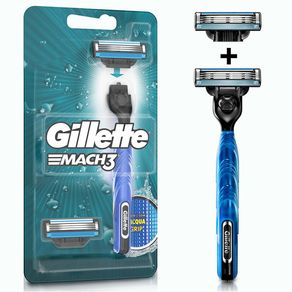 Aparelho de Barbear Recarregável com Cabo Antiderrapante Gillette Mach3 + 2 Cargas