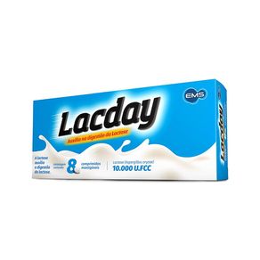 Suplemento Alimentar Lacday 10.000 U.FCC Enzima Lactase 8 Comprimidos Mastigáveis