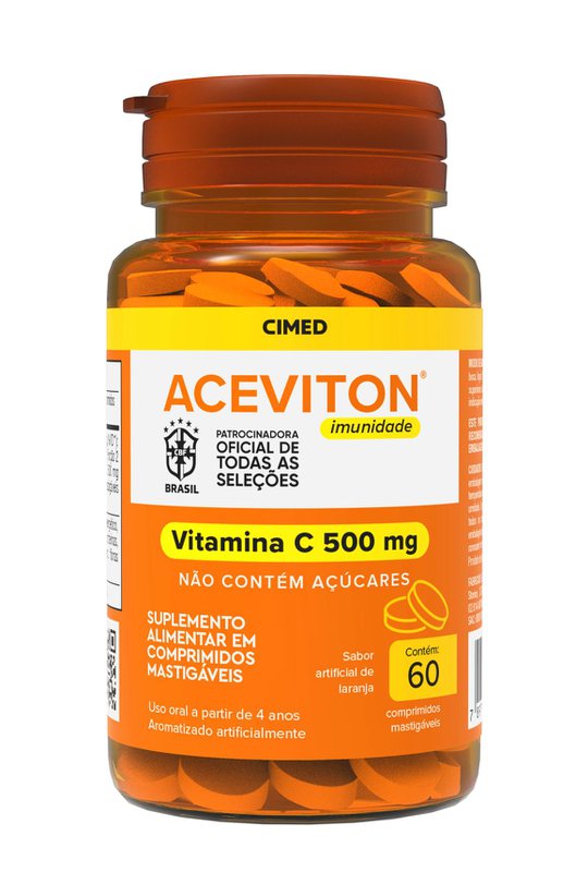 Suplemento Alimentar Aceviton Imunidade 500mg Vitamina C Sabor Laranja 60 Comprimidos Mastigáveis