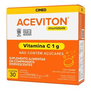 Suplemento Alimentar Aceviton Imunidade Vitamina C 1g Sabor Laranja 30 Comprimidos Efervescentes