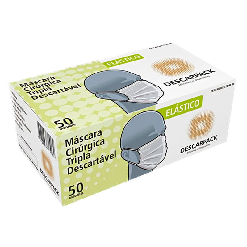 Máscara Cirúrgica Descartável Tripla Descarpack com Clipe Nasal 50 Unidades