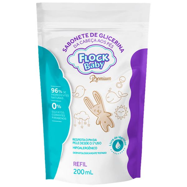 Refil Sabonete de Glicerina da Cabeça aos Pés Flock Baby Premium 200ml