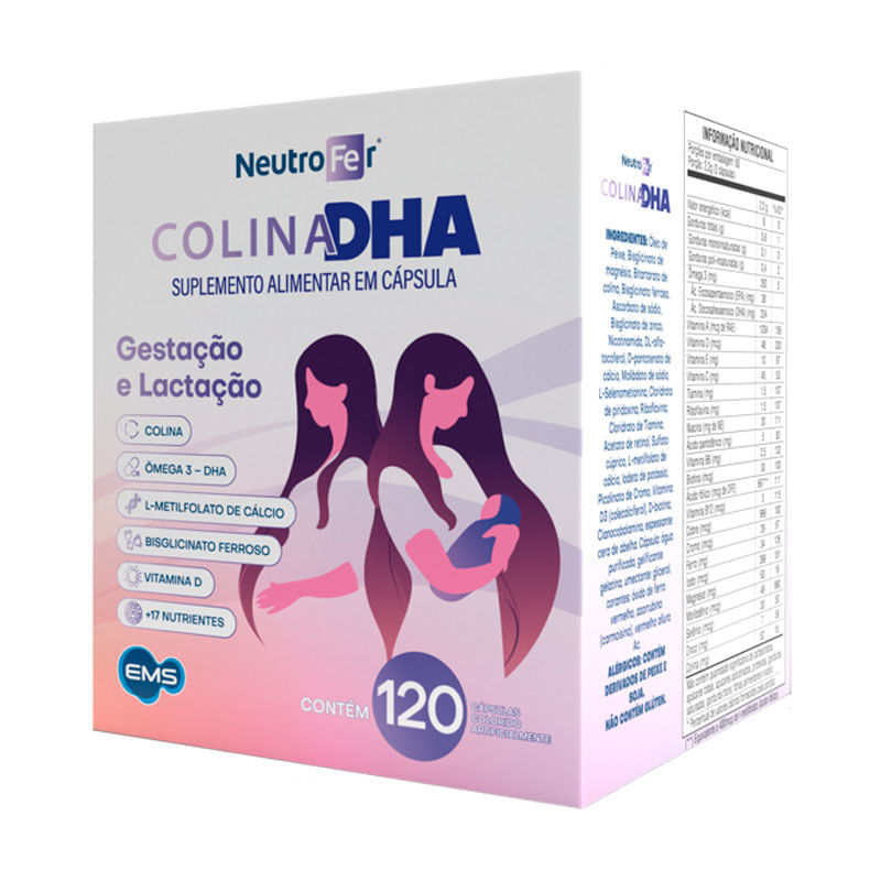 Suplemento Alimentar Colina DHA Neutrofer Gestação e Lactação 120 Cápsulas