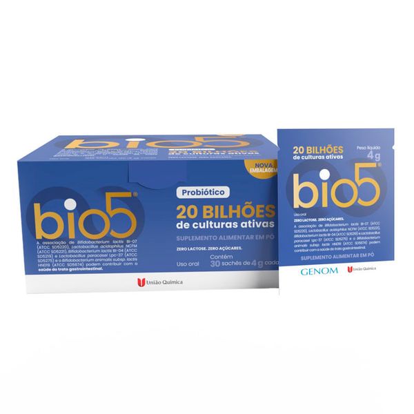Suplemento Alimentar em Pó bio5 20 Bilhões de Culturas Ativas 30 Sachês 4g Cada