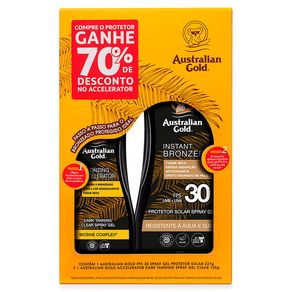 Kit Australian Gold Protetor Solar Spray Gel FPS30 237g + Accelerator Dark Tanning Spray Gel Clear 125g