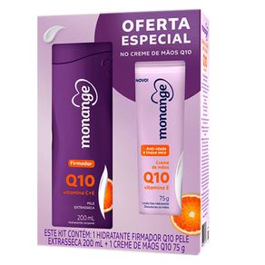 Kit Hidratante Corporal Monange Firmador Q10 Pele extrasseca 200ml + Creme de Mãos Monange Q10 Vitamina E 75g