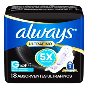 Absorvente Always Ultrafino Seca Com Abas Tamanho G 8 Unidades