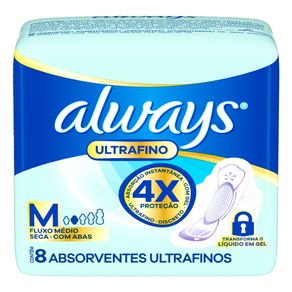 Absorvente Always Ultrafino Seca Fluxo Moderado Com Abas Tamanho M 8 Unidades