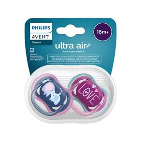 Chupeta Ultra Air Philips Avent 18m+ Azul e Rosa 2 Unidades