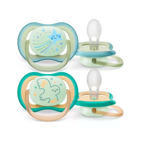 Chupeta Ultra Air Nighttime Philips Avent 0-6m Azul e Verde 2 Unidades