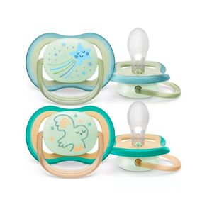 Chupeta Ultra Air Nighttime Philips Avent 0-6m Azul e Verde 2 Unidades
