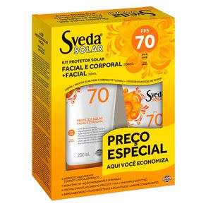 Kit Protetor Solar Facial e Corporal Sveda FPS70 200ml + Protetor Solar Facial Sveda FPS70 50ml