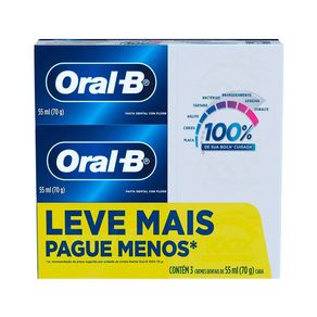 Kit Oral B 100% Creme Dental Com Flúor Sabor Menta Refrescante 3 Unidades 70g Cada