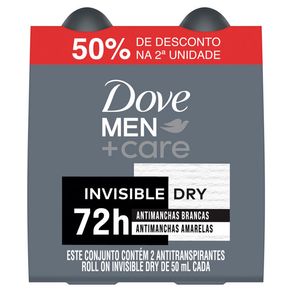 Kit Dove Men+Care Antitranspirante Roll-On Invisible Dry 72h 2 Unidades 50ml Cada