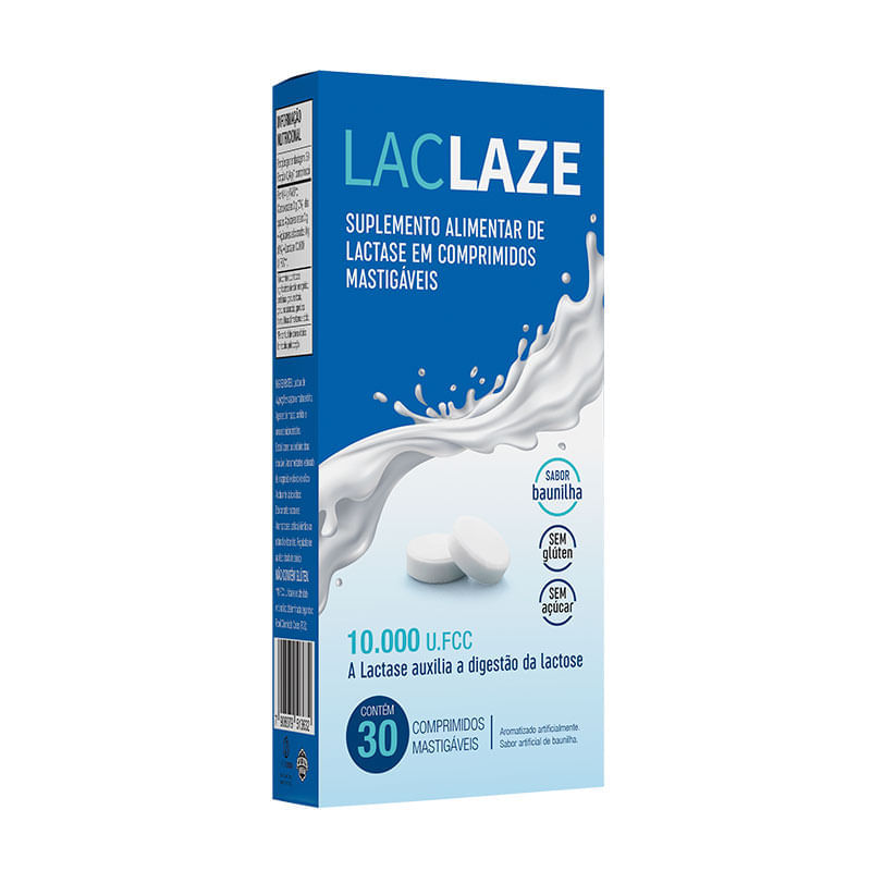 Suplemento Alimentar Laclaze 10.000 U.FCC Sabor Baunilha 30 Comprimidos Mastigáveis
