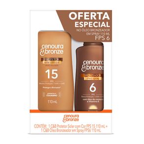 Kit Protetor Solar Corporal Cenoura & Bronze Com Cor FPS15 110ml + Óleo Bronzeador Spray Cenoura & Bronze FPS6 110ml