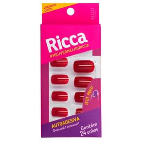 Unhas Postiças Autoadesivas Ricca Vermelho Bordô Quadrado Curto