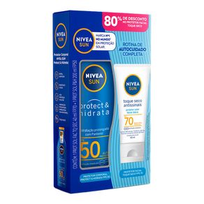 Kit Protetor Solar Corporal Nivea Sun Protect & Hidrata FPS50 200ml + Protetor Solar Facial Nívea Sun Antissinais FPS70 40ml