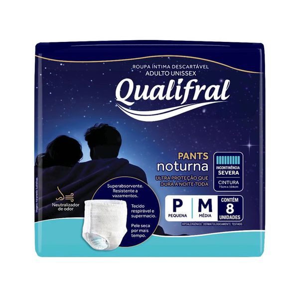 Roupa Íntima Descartável Qualifral Pants Noturna P/M 8 Unidades