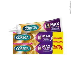 Kit Creme Fixador de Dentaduras Ultra Corega Max Sem Sabor 2 Unidades 70g Cada