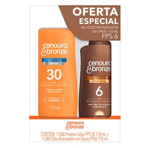 Kit Protetor Solar Corporal Cenoura & Bronze FPS30 110ml + Óleo Bronzeador Spary Cenoura & Bronze FPS6 110ml