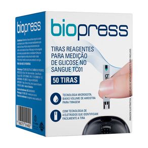 Tiras Reagentes Para Medição de Glicose Biopress 50 Unidades